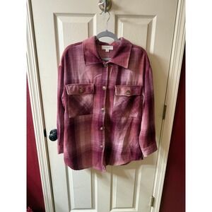 Women's No Comment Flannel Button Up Shirt XL‎ Pink Plaid